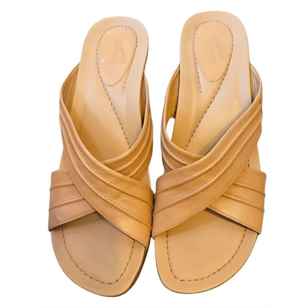 Dansko Nessa Leather Slide Tan Cross-Strap Shoes Women's Size 41/US 10.5